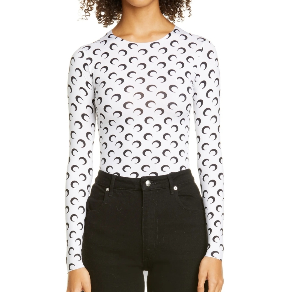 Marine Serre Borderline Stretch top M white black Crescent moon